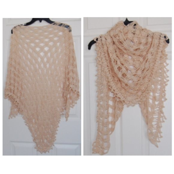 MaykozCO Accessories - NEW Handmade Crochet Triangular Shawl, Salmon Beige Color, L=64" with 36" Drop